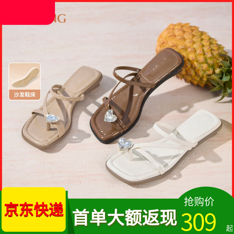 奥康商场同款女鞋平底凉拖鞋子