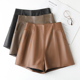 秋冬时尚 简约新款 高腰显瘦a字靴裤 1753真皮女士绵羊皮短裤 阔腿裤