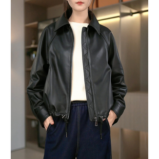 翻领宽松夹克外套 显瘦短款 2570女绵羊皮真皮皮衣春秋新款 时尚