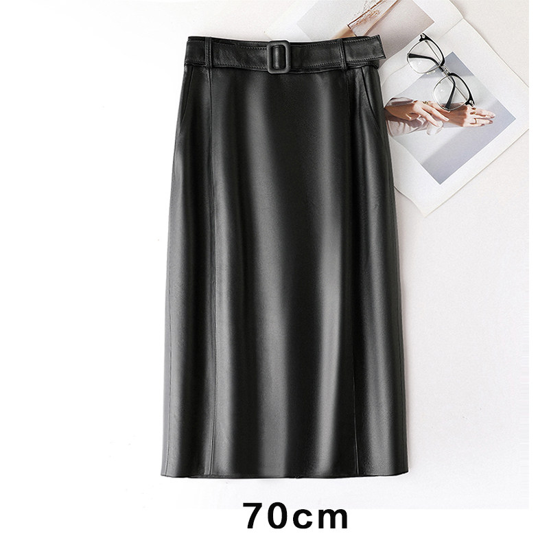 2261羊皮皮裙女秋冬新款高腰显瘦百搭过膝长款半身裙裹裙直筒裙