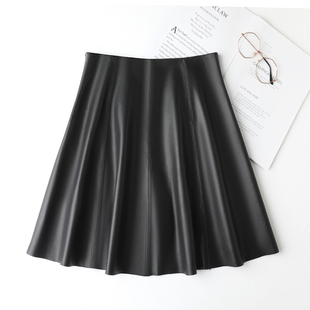 2210真皮皮裙女绵羊皮秋冬新款高腰显瘦优雅黑色半身裙短裙伞裙