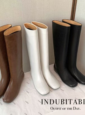【YOON尹儿】2.5cm内增高圆头加宽法式及膝时装靴百搭靴子女1528