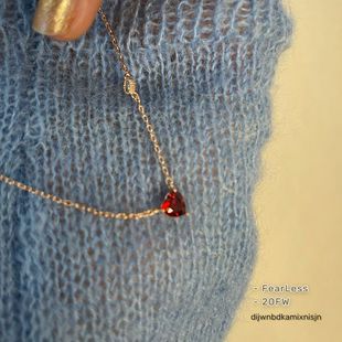 如蝶在野 温温柔柔的小桃心红色锆石玫瑰金项链锁骨链