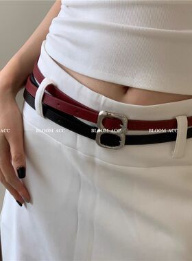 精致女士细腰带简约复古方形针扣小皮带百搭高级搭配西装针扣腰带