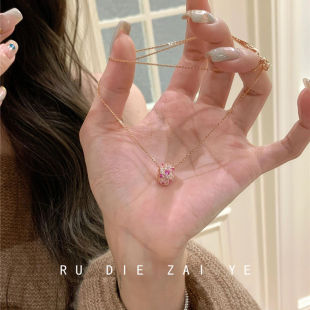 如蝶在野 「玫瑰庄园」中古玫红色锆石路路通vintage满钻锁骨链