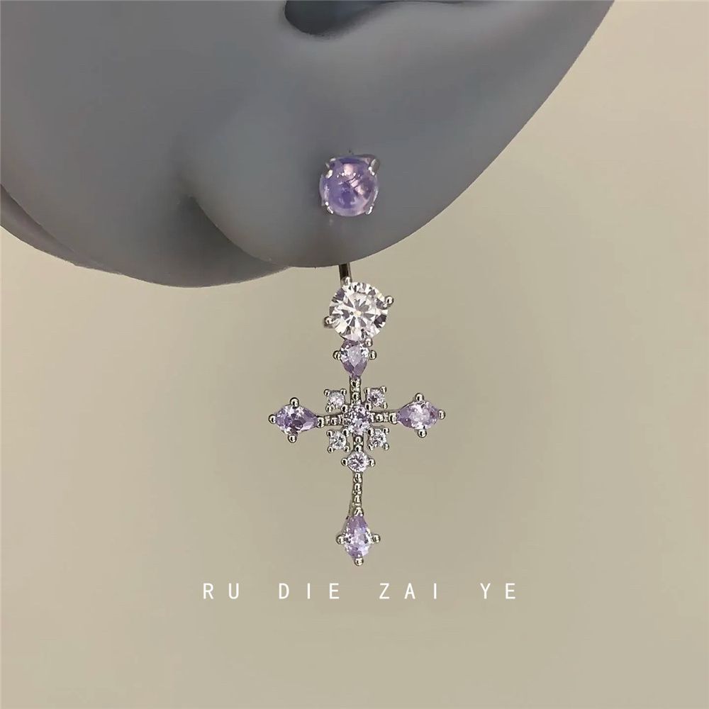 如蝶在野 冰葡萄十字架吊坠马蹄环纯欲甜酷百搭个性耳骨钉耳环