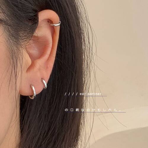 耳环纯银素圈耳钉圈圈女2024年新款潮韩国冷淡风气质耳圈耳扣耳饰
