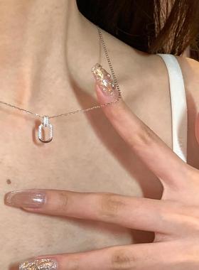 如蝶在野 几何双环扣925镀银项链ins风轻奢小众设计高级感锁骨链