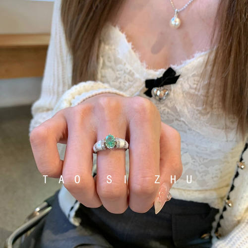 中古vintage锆石戒指轻奢高级感ins风开口戒可调节戒指