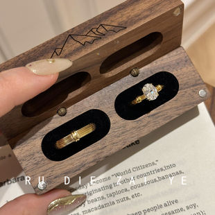 如蝶在野 帕特农情侣对戒气质清冷感鸽子蛋高级感食指叠戴开口戒