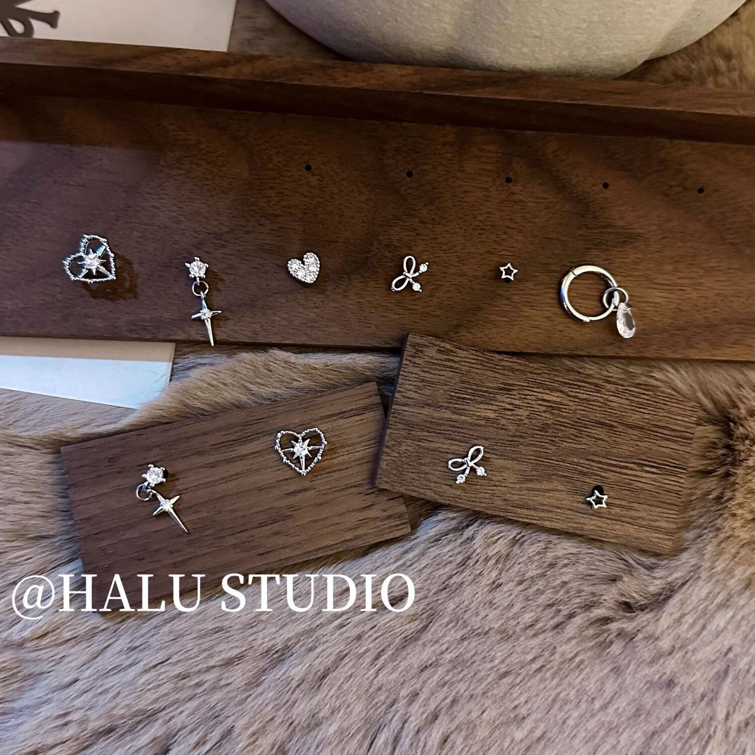 如蝶在野 甜酷系~小众少女心ins风钛钢耳骨钉耳蜗钉叠带组合耳钉