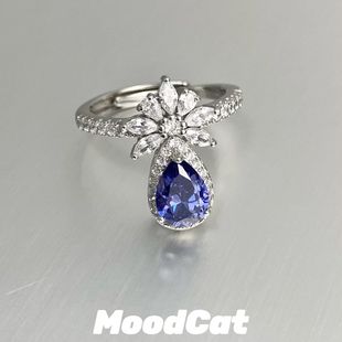 如蝶在野 星夜~镶嵌优质锆石二创衍生萧逸婚戒开口戒指女