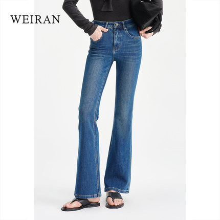 【超显腿长】高腰复古紧身微喇牛仔裤女秋冬新款四面弹喇叭裤 132