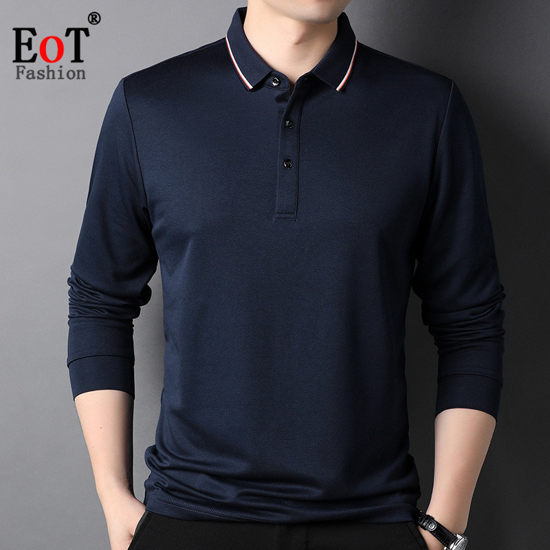 春装新款桑蚕丝中年男士长袖T恤翻领宽松休闲莫代尔棉爸爸装体恤