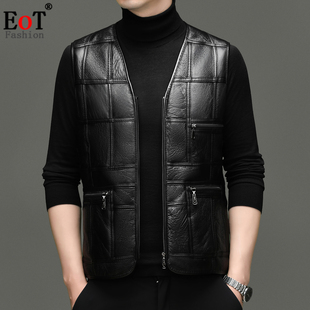 真皮马甲男士V领冬季加绒加厚保暖背心休闲中年爸爸装绵羊皮坎肩