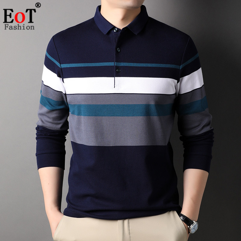 春装中年男士100%纯棉长袖T恤翻领宽松商务休闲爸爸装全棉polo衫