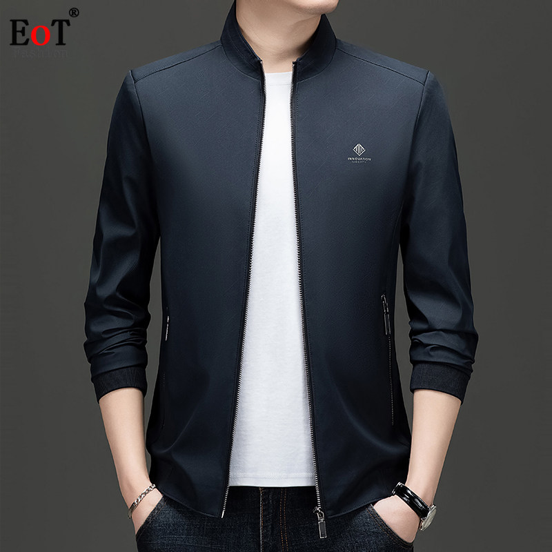 春装新款中年男士立领夹克衫外套百搭商务休闲行政上衣宽松爸爸装