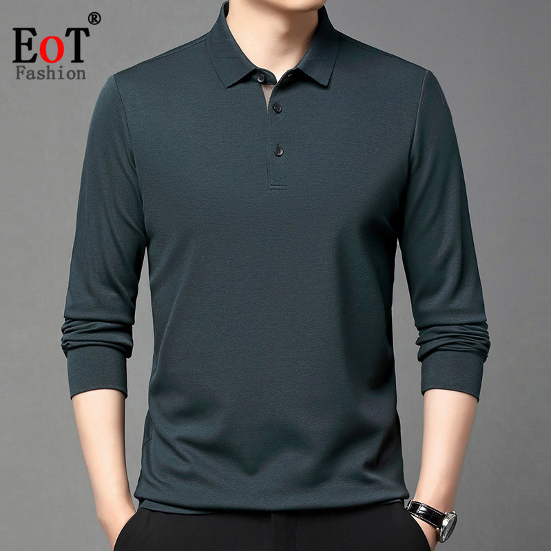 春装新款中年男士长袖T恤翻领百搭休闲纯色羊毛打底衫体恤爸爸装