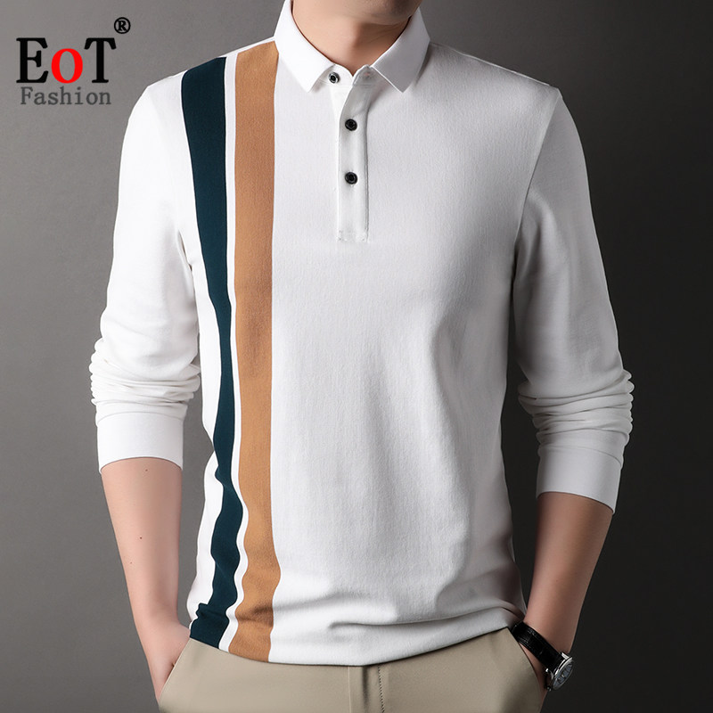 纯棉长袖T恤男翻领商务休闲Polo衫中青年简约百搭全棉打底体恤衫