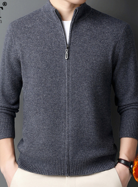 冬季男士100%纯羊毛衫加厚保暖爸爸装开衫拉链中年休闲针织衫毛衣