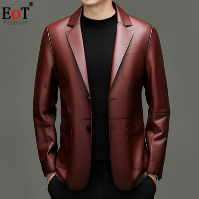 高档真皮皮衣小西服男头层绵羊皮