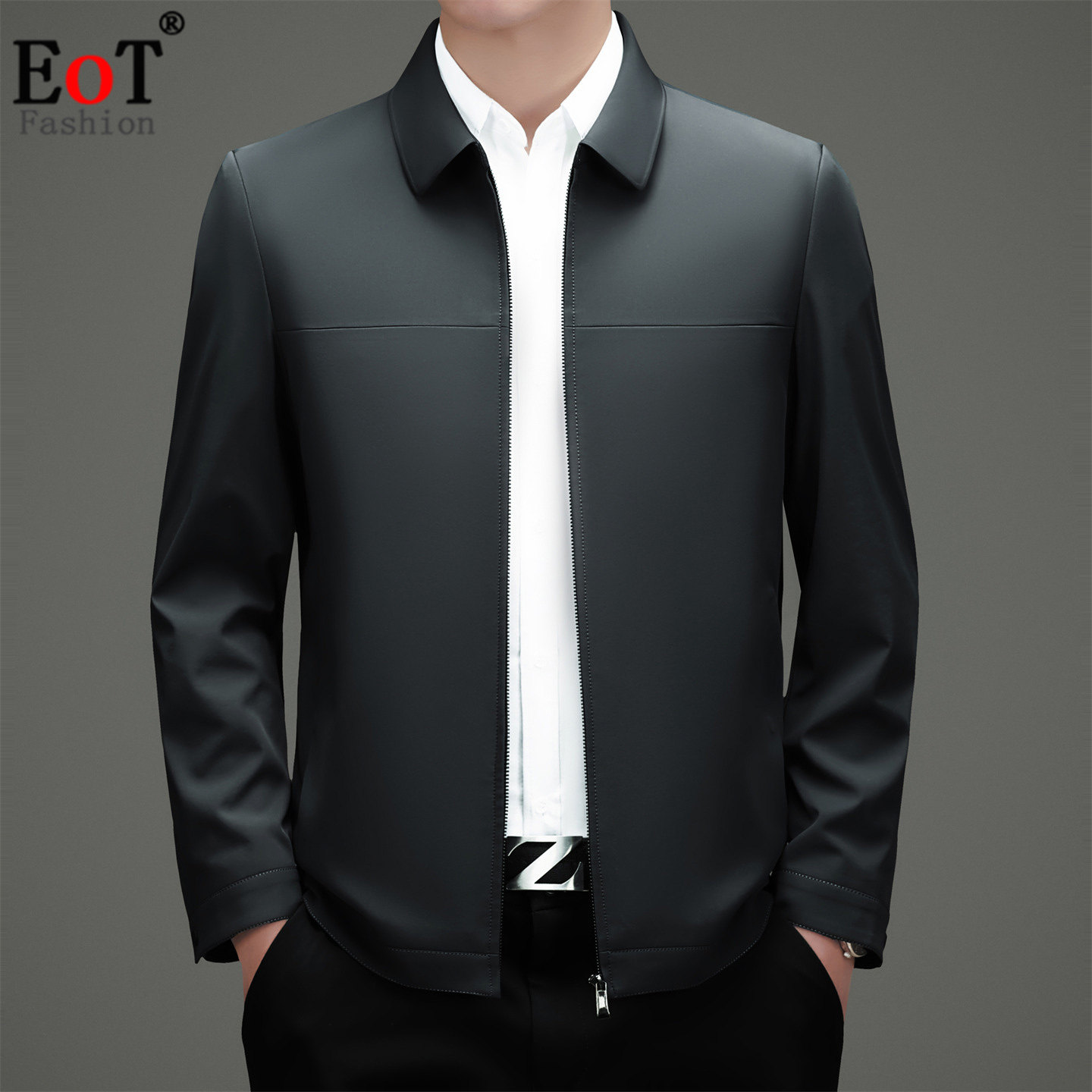 2026新款春装商务休闲翻领行政夹克宽松拉链男士抗皱茄克衫外套