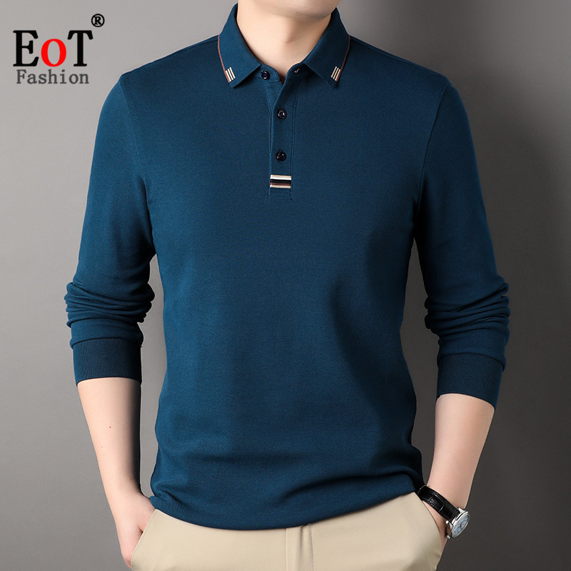 2026春装中年男士纯棉长袖T恤翻领宽松休闲polo衫爸爸装全棉体恤