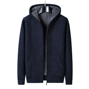 冬装加绒加厚毛衣男外套开衫拉链连帽宽松保暖纯色针织衫毛线衣潮