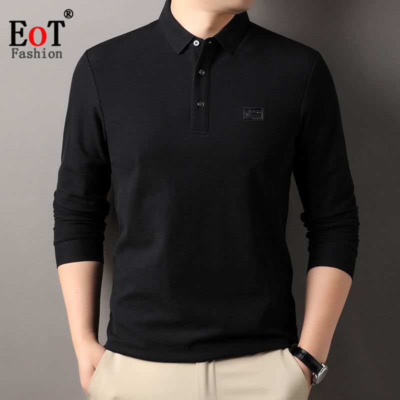 春装新款纯棉长袖T恤男士翻领宽松休闲全棉中年爸爸装全棉POLO衫