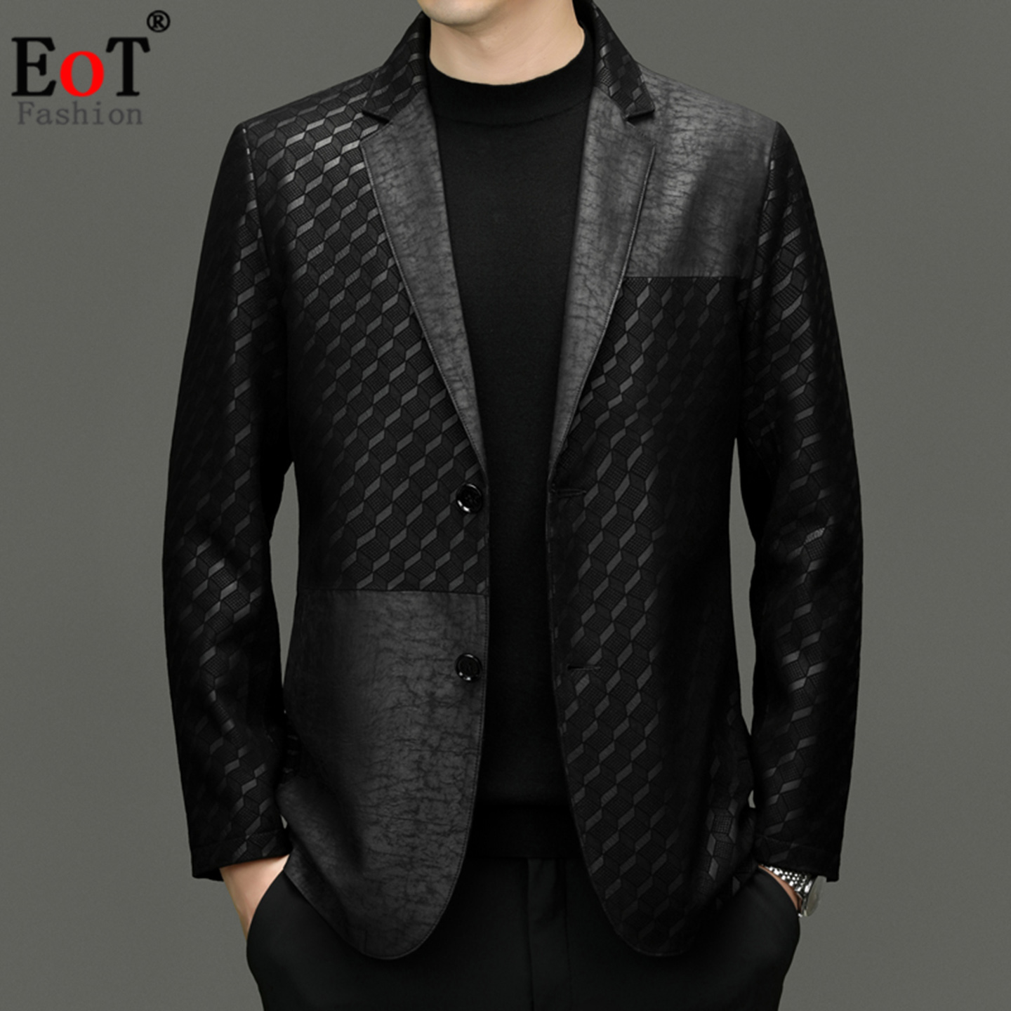 真皮皮衣男绵羊皮西装皮夹克