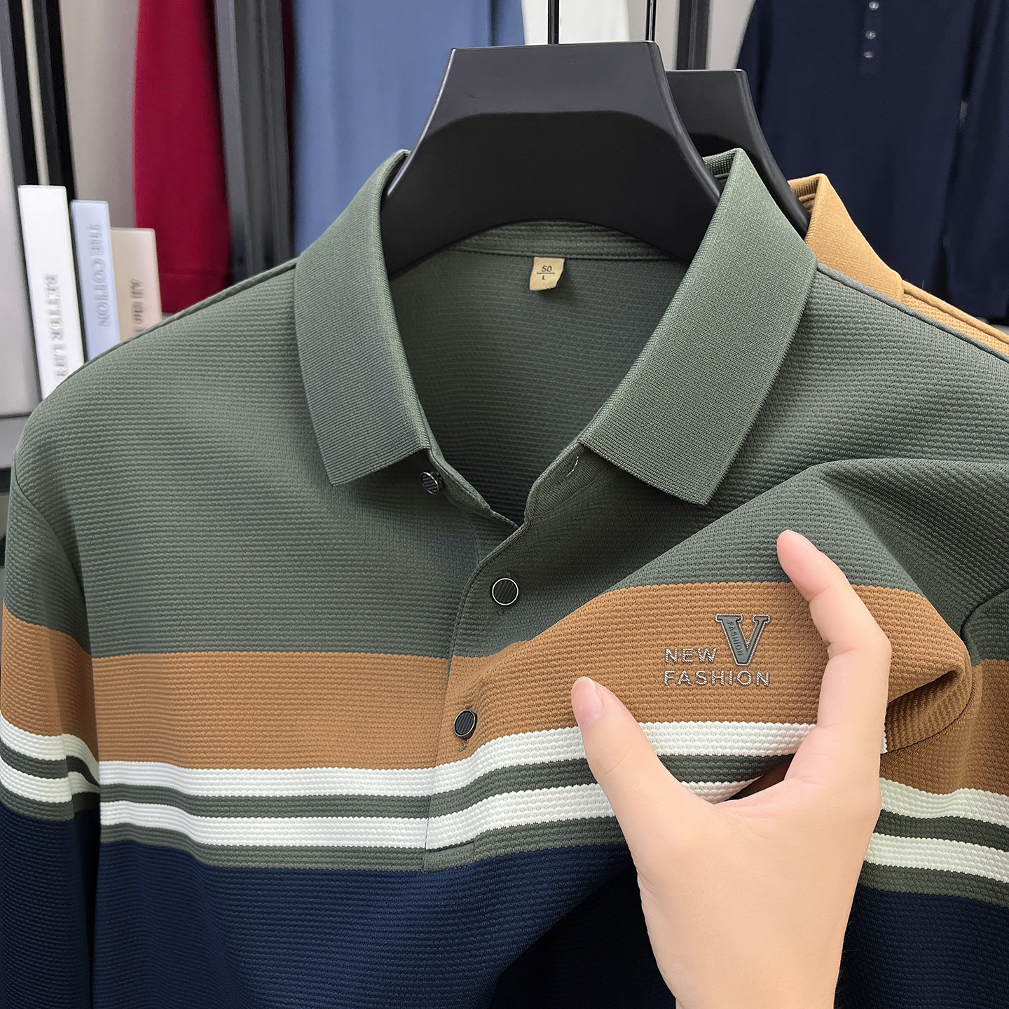 秋季新款中年男士长袖T恤翻领宽松休闲百搭POLO衫百搭简约体恤衫