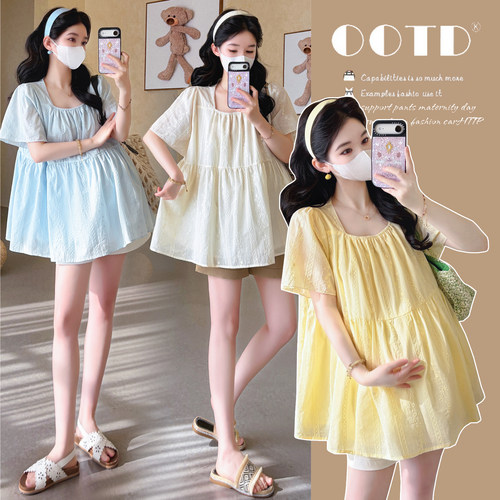 2026夏季新款孕妇韩版蕾丝刺绣减龄百搭娃娃衫时尚宽松显瘦上衣