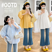 新款 泡泡袖 孕妇装 时尚 百搭宽松休闲遮肚显瘦上衣 衬衫 2026春季