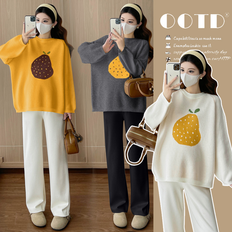 2025新款秋冬款孕妇装外穿提花长袖套头毛衣宽松休闲百搭针织上衣