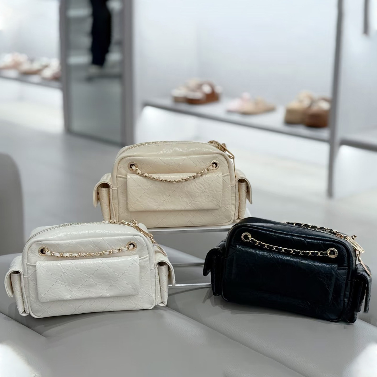 2025新款小香风时尚菱格链条多口袋机车包女休闲百搭单肩斜挎包