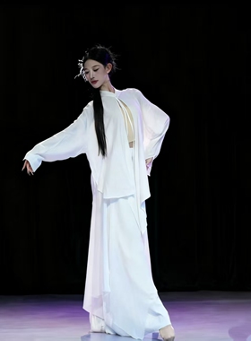 古典舞白色飘逸衬衫宽松舞蹈服女上衣套装中国舞现代练功服演出服