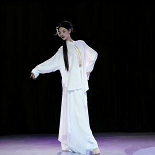 古典舞白色飘逸衬衫宽松舞蹈服女上衣套装中国舞现代练功服演出服