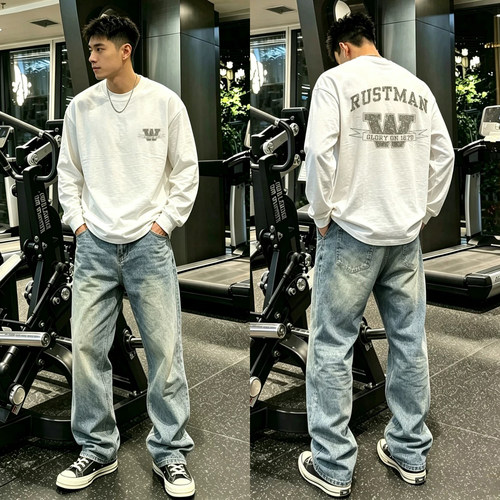 美式潮牌字母印花纯棉长袖T恤男