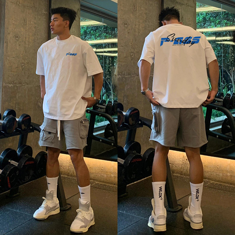 美式休闲百搭字母印花270克重磅纯棉男夏季白色短袖t恤潮流上衣女