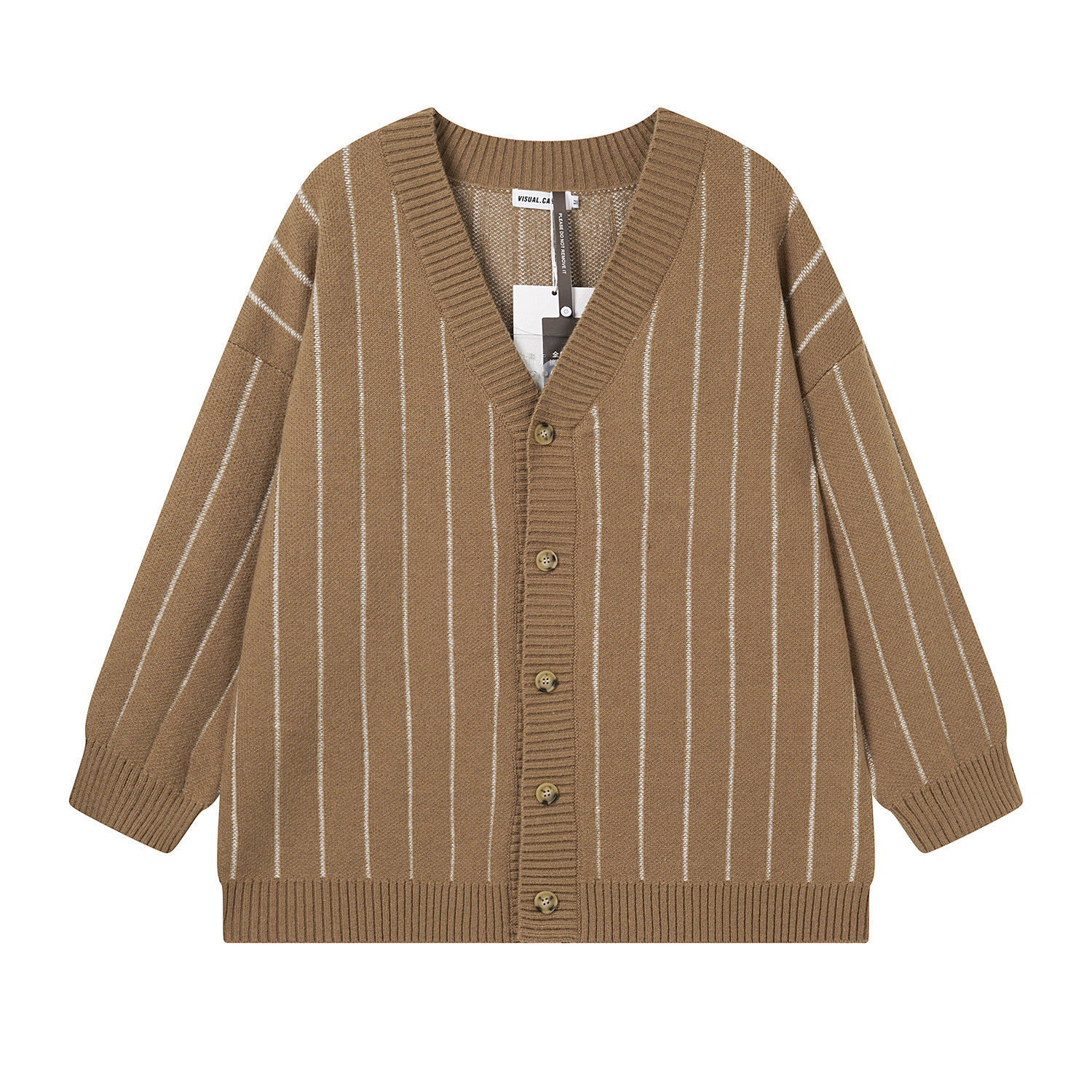 2026春季复古中性风高级感V领针织开衫慵懒风条纹宽松男士毛衣