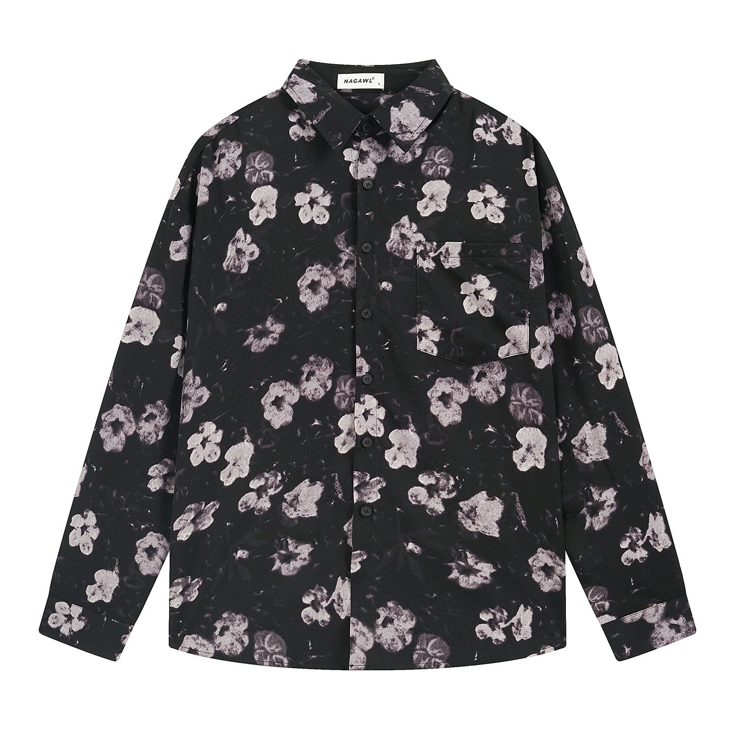 2026春季黑色高级感复古港风长袖花衬衫男士痞帅抗皱免烫宽松衬衣