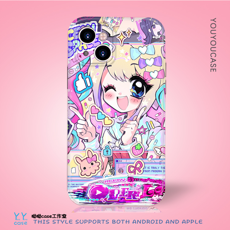 爱心蝴蝶结可爱二次元少女适用iPhone15promax苹果14plus全包光面13华为P70mate60nova8opporeno12手机壳女生