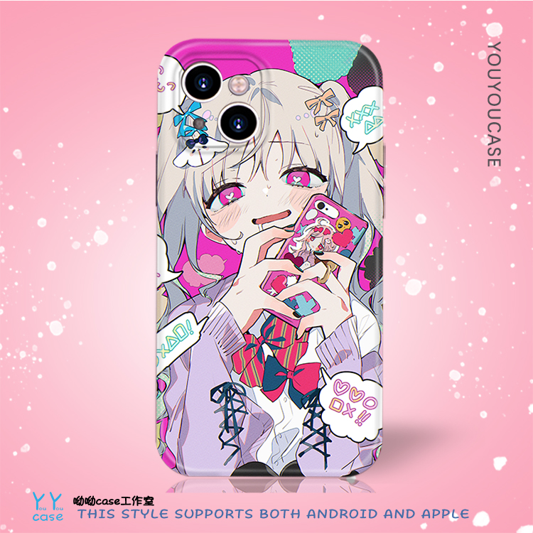 二次元土酷动漫美少女适用iPhone15promax苹果12全包光面14红米k60菲林华为nova7/8se一加9r防摔硅胶手机软壳