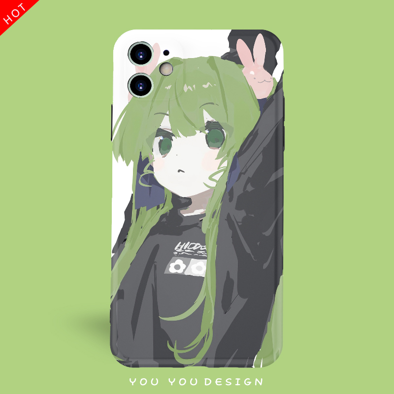 二次元动漫绿色女孩适用iPhone7P苹果11PROMAX软壳全包防摔手机壳