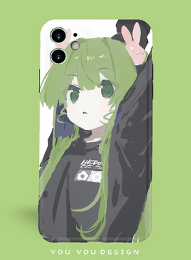 二次元动漫绿色女孩适用iPhone7P苹果11PROMAX软壳全包防摔手机壳