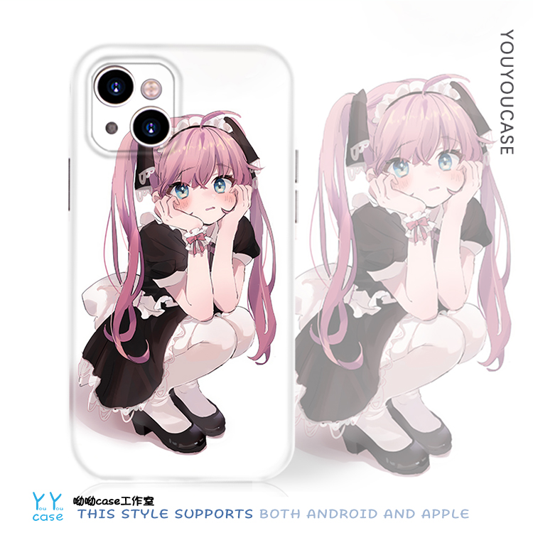 日系二次元肉嘟嘟可爱女仆适用iPhone16promax苹果15plus全包软壳菲林亮面华为p50畅享70小米14荣耀100手机壳