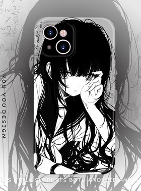 防摔软壳苹果15暗黑黑发女孩