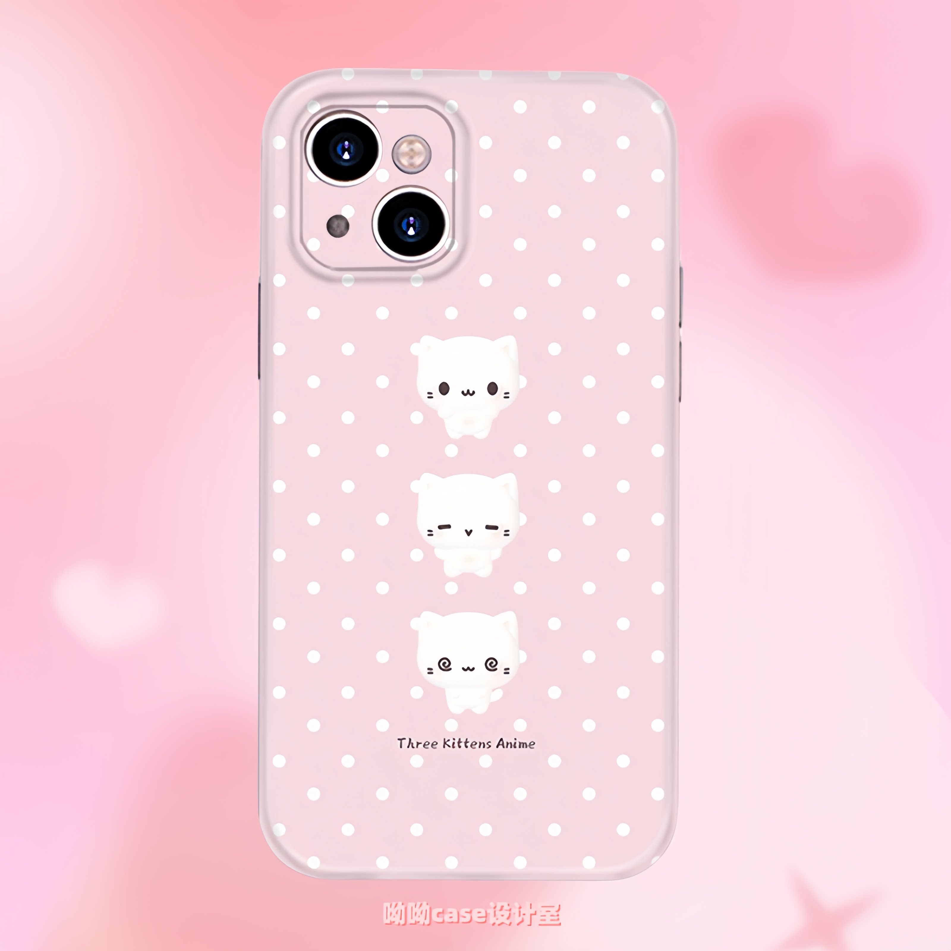 萌系可爱三只小猫波点手机壳适用iPhone17promax粉色imd光面苹果15全包菲林光面华为p70nova12opp