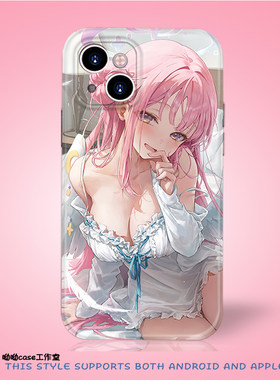 日系二次元性感女孩适用iPhone15promax全包光面软苹果14菲林华为nova7oppoa96iqoo12红米k60钢化玻璃手机壳