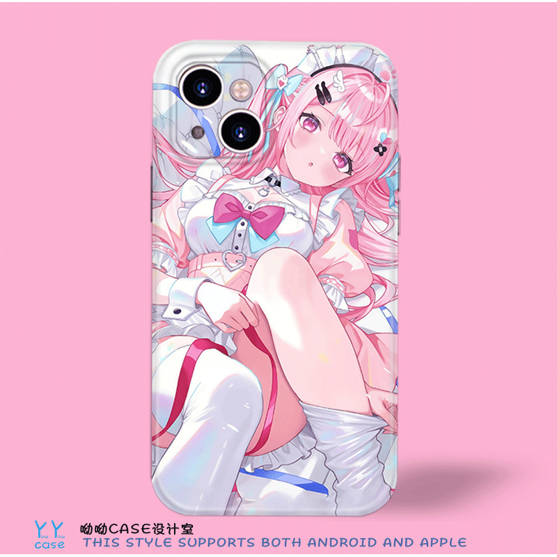新款可爱甜美二次元少女粉色适用iPhone16promax苹果15plus全包菲林光面软华为nova7se小米14荣耀V30手机壳90
